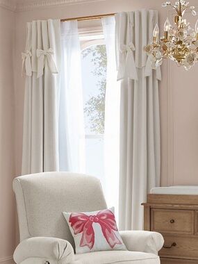 Evelyn Linen-Blend Bow Valance Blackout Curtain - White 2 panels